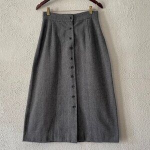 Grey Wool Herringbone Skirt